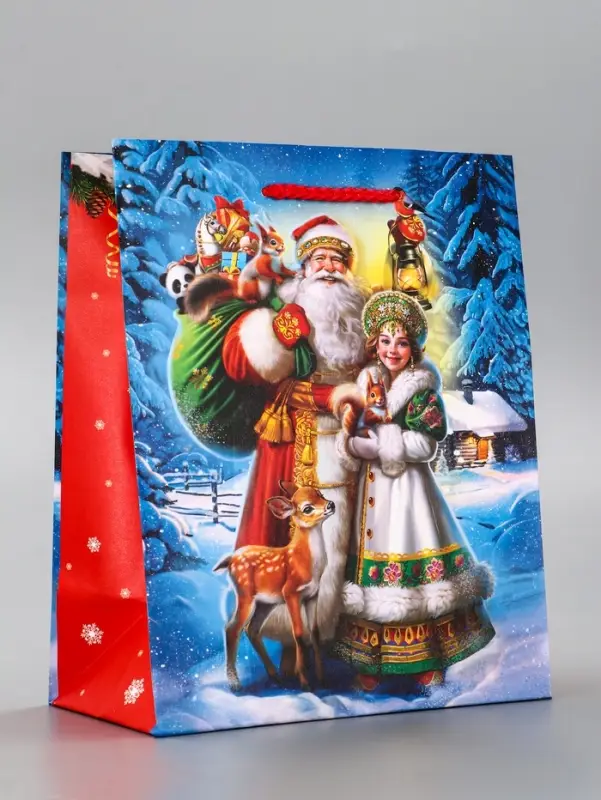 Пакет подарочный новогодний ламинированный, «Дед Мороз с подарками» , 18×10×22.3 см Пакет подарочный новогодний ламинированный, «Дед Мороз с подарками» , 18×10×22.3 см