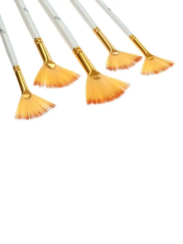 Набор кистей для рисования, синтетика, 5 штук: № 1/8, 3/8, 5/8, 1/2, 1/4, плоские, веерные, деревянная ручка, международный размер