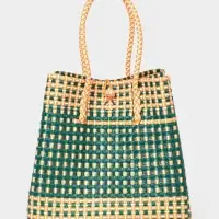Сумка плетёная, 40&times;20&times;55 см, пластик, зелёно-бежевая