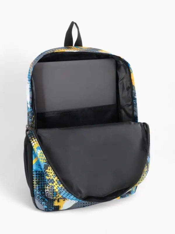 Рюкзак школьный на молнии, с карманом, с абстрактным принтом, однотонный, размер 29&times;12&times;42 см, голубой/жёлтый