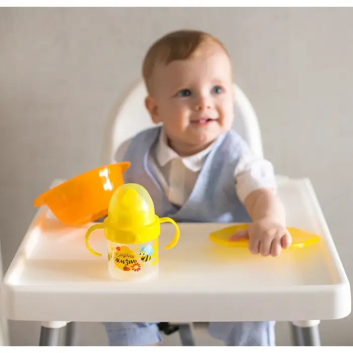 Поильник детский M&B &laquo;Сладкая жизнь&raquo; с твёрдым носиком, от 9 мес., 140 мл., с ручками, желтый