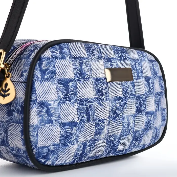 Сумка женская кросс-боди на молнии, 20.5&times;6.5&times;11.5 см, в клетку, синяя