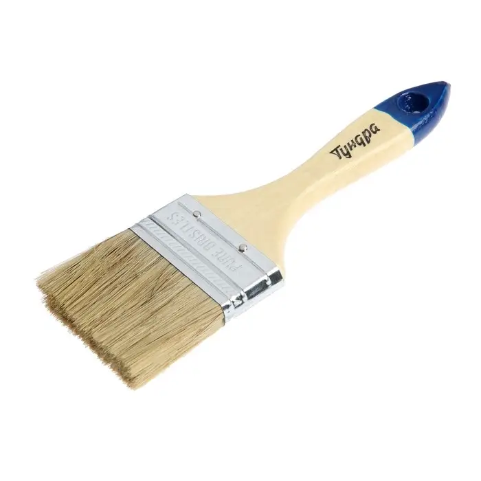Кисть плоская ТУНДРА, натуральная щетина, деревянная рукоятка, 2.5 Кисть плоская ТУНДРА, натуральная щетина, деревянная рукоятка, 2.5", 63 мм
