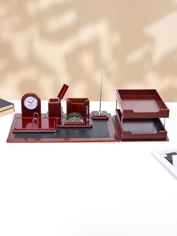 Набор настольный 7 в1 (карандашница, подставка для ручек, визитница, часы Д-009, этажерка, нож, подставка)
