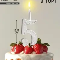 Свеча для торта &laquo;Серебряный узор&raquo;, цифра 5