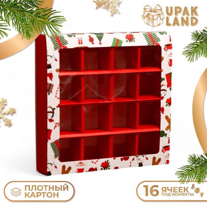 Новый год. Коробка под 16 конфет, 17,7х17,7х3,8 см, кондитерская упаковка Новый год. Коробка под 16 конфет, 17,7х17,7х3,8 см, кондитерская упаковка