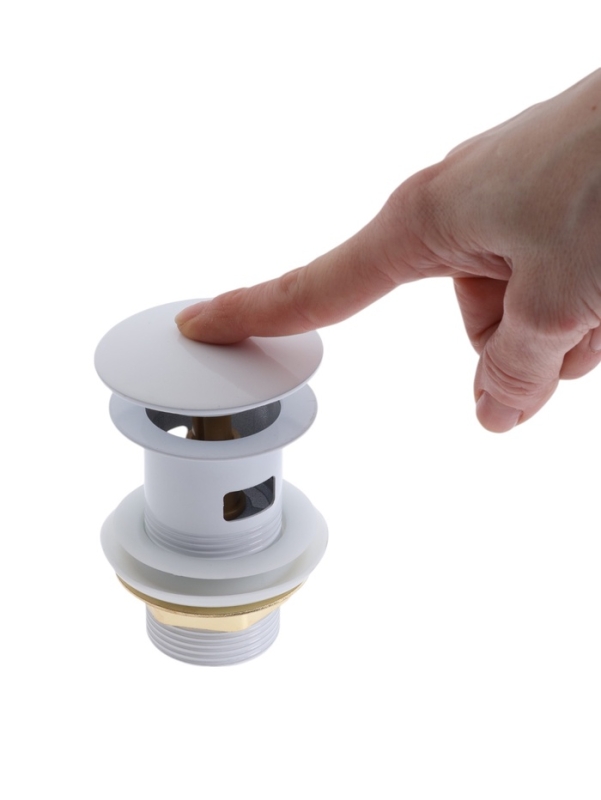 Донный клапан ZEIN engr, большая кнопка, с переливом, нержавеющая сталь, белый Донный клапан ZEIN engr, большая кнопка, с переливом, нержавеющая сталь, белый