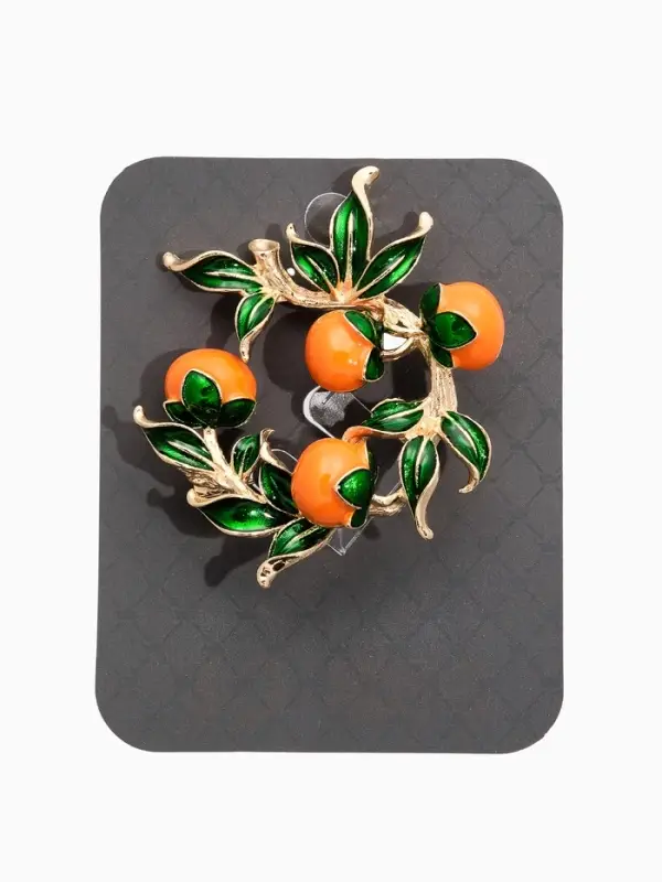 Брошь Брошь "Ветка апельсинов", цвет оранжево-зелёный в золоте