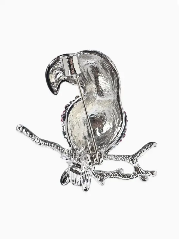 Брошь &laquo;Птица&raquo; какаду на ветке, цветная в серебре