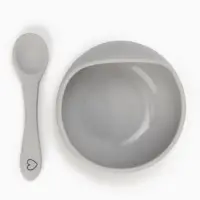 Тарелка детская на присоске и ложка, серый, Mum&Baby Тарелка детская на присоске и ложка, серый, Mum&Baby