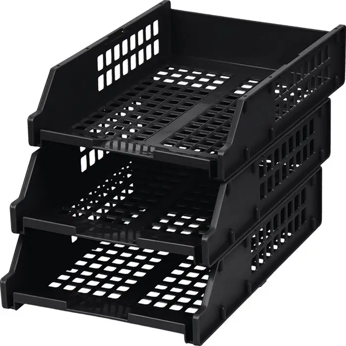 Набор лотков для бумаг &laquo;Стамм&raquo; STRONG, горизонтальный, на металлических стержнях, 3 отделения, чёрный