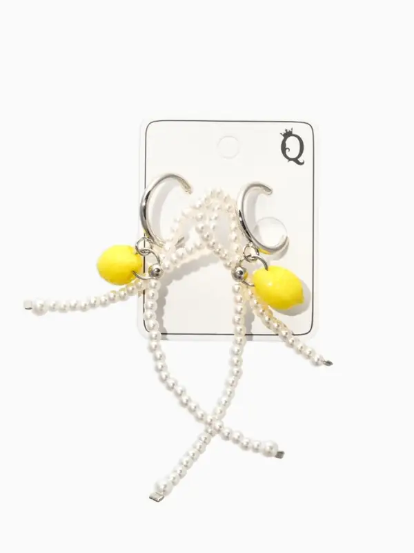 Серьги "Лимоны с бантиком", цвет жёлто-белый  в серебре №2