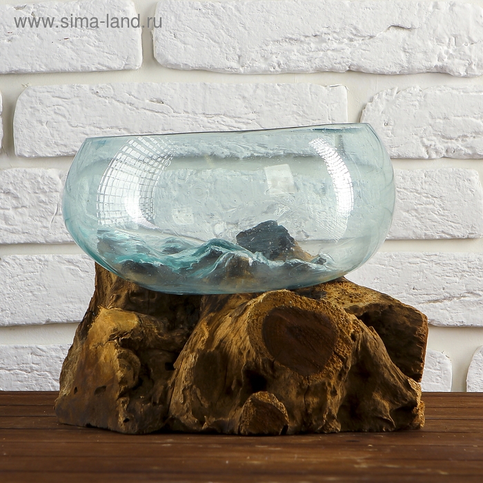 Вазон стекло на дереве  Вазон стекло на дереве "Забота" 20х25х25 см, МИКС