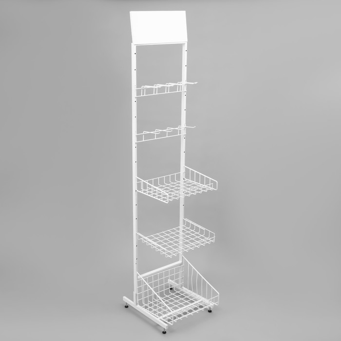 Стойка прикассовая 205×45×55, 3 корзины, 2 гребёнки, цвет белый Стойка прикассовая 205×45×55, 3 корзины, 2 гребёнки, цвет белый