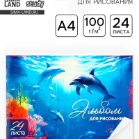 Альбом для рисования на скрепке А4, 24 листа &laquo;Дельфины&raquo;