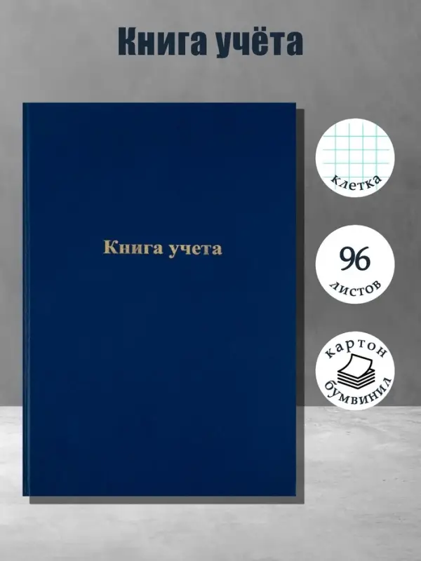 Книга учета, 96 листов, обложка бумвинил, блок газетный, клетка, синяя