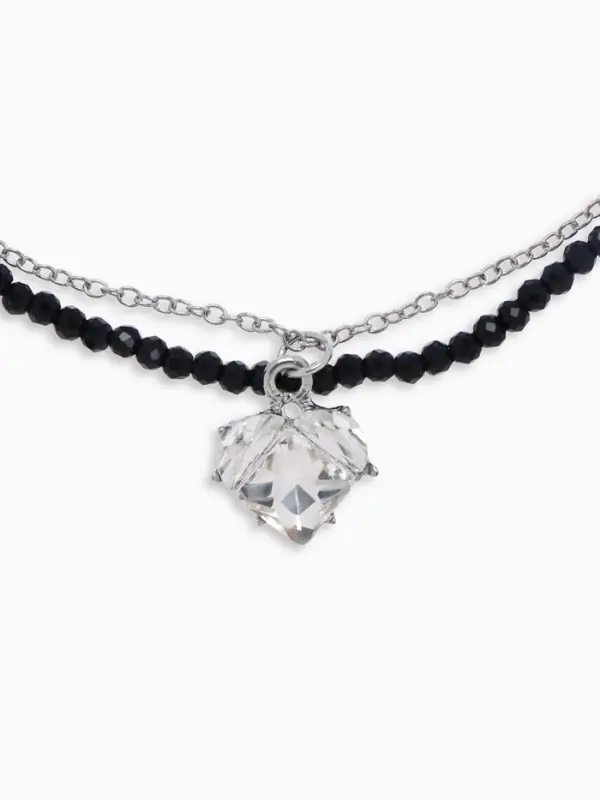 Колье "Сердце" двойной ряд, цвет чёрно-белый в серебре