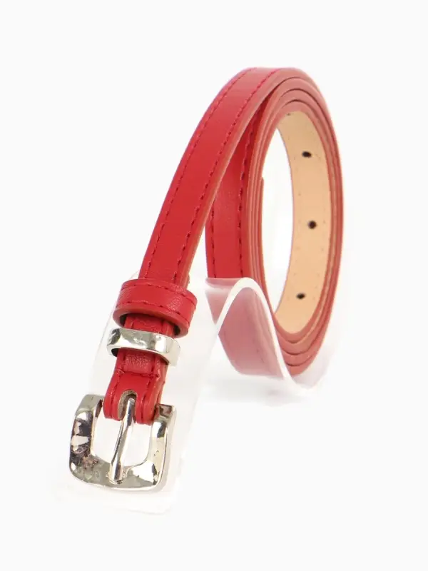 Ремень женский тонкий, 110&times;1.3 см, с пряжкой металл, красный