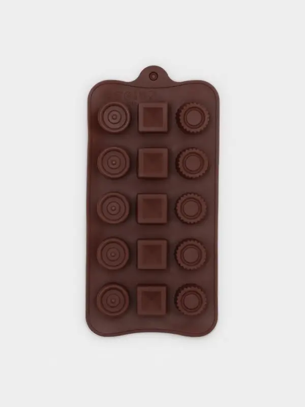 Форма для конфет и шоколада Доляна &laquo;Кружочки, квадратики&raquo;, силикон, 21.5&times;10.4&times;1.5 см, 15 ячеек, коричневая