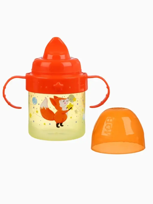 Поильник детский M&B &laquo;Лисята. Мамы и малыши&raquo; с твёрдым носиком, от 9 мес., 140 мл., с ручками, оранжевый