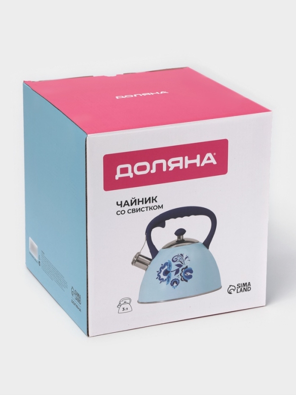 Чайник со свистком из нержавеющей стали Доляна «Свиристель», 3 л, цвет голубой