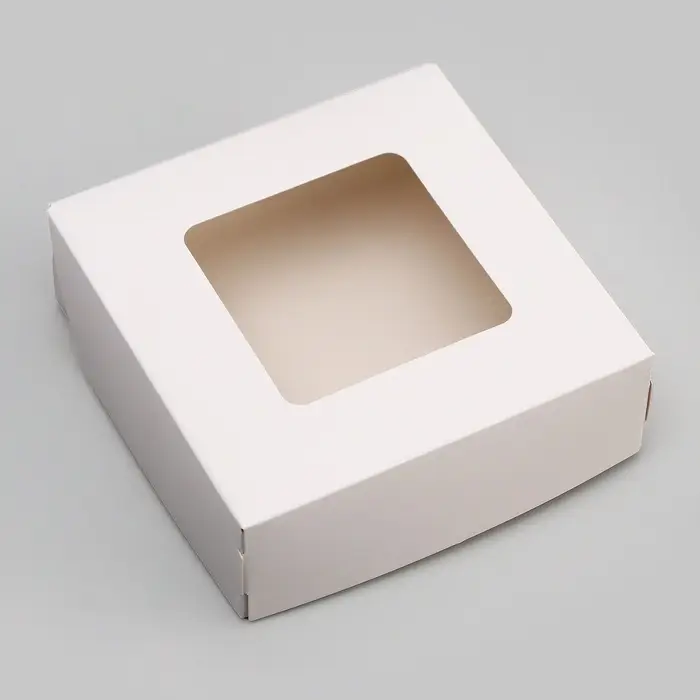 Коробка пищевая, с окном, белый, 11.5&times;11.5&times;4 см