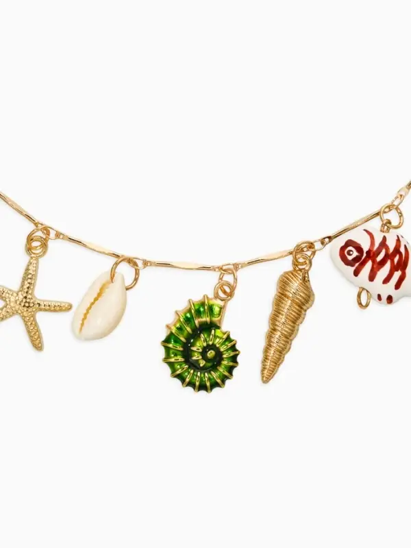 Колье "Летний вайб" морской мир, цветное в золоте