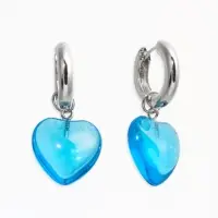 Серьги со съёмным элементом "Сердце", цвет голубой в серебре
