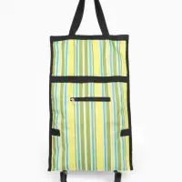 Сумка тележка хозяйственная &laquo;Полосы&raquo;, складная, на липучке, 2 колеса, 32&times;13&times;52 см, зелёная