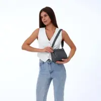 Сумка женская кросс-боди на молнии, 20&times;8.5&times;15 см, серая