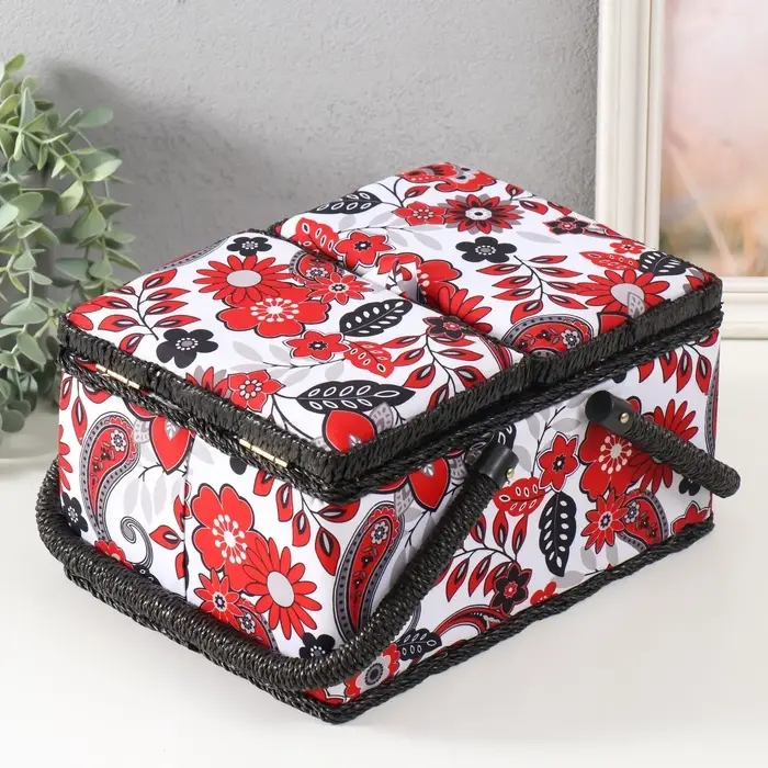 Шкатулка для рукоделия и шитья &laquo;Народный цветочный узор&raquo;, хранение ниток, иголок, мелочи, 19&times;26&times;14.5 см