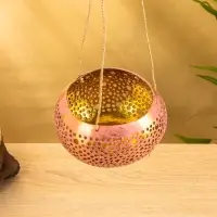 Подсвечник подвесной из кокоса, 14×14×10 см, тёмно золотисто-розовый