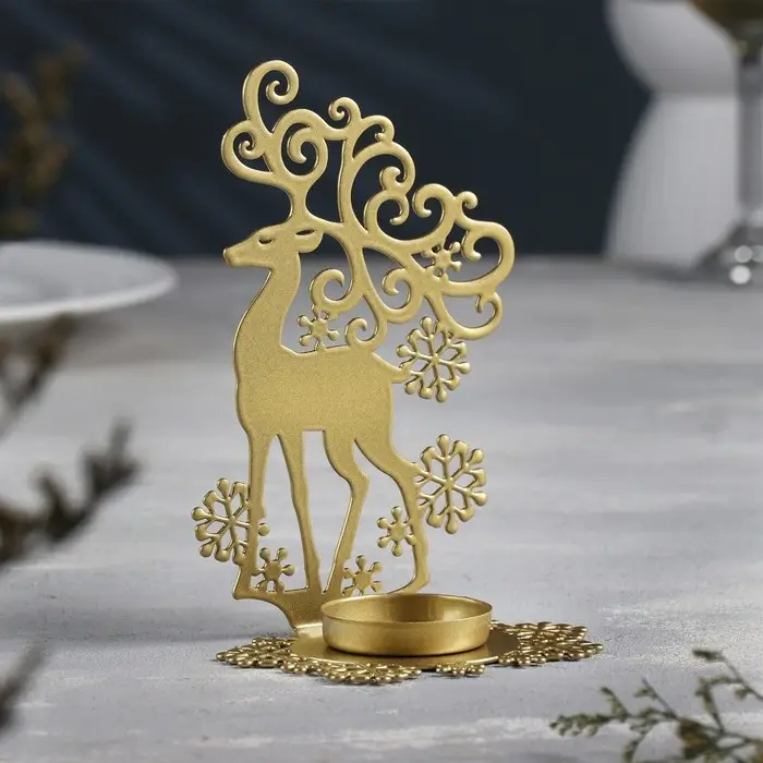 Подсвечник "Олень" металл на одну свечу, 6,5х9,6х14,5 см, золотой
