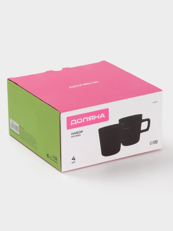 Набор кружек 4 шт Доляна 20х2 см "Гранит" 340 мл черный матовый