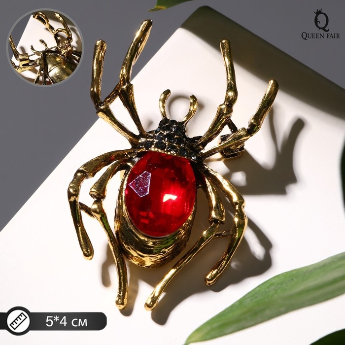 Брошь «Паук», цвет красно-серый в чернёном золоте Брошь «Паук», цвет красно-серый в чернёном золоте