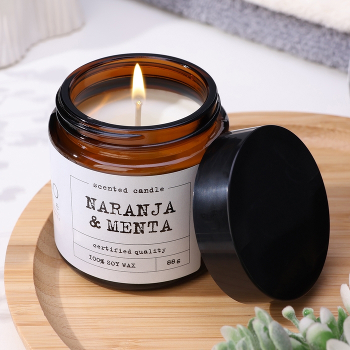 Свеча ароматическая в банке  Свеча ароматическая в банке "Мята и апельсин", совый воск, 88 г