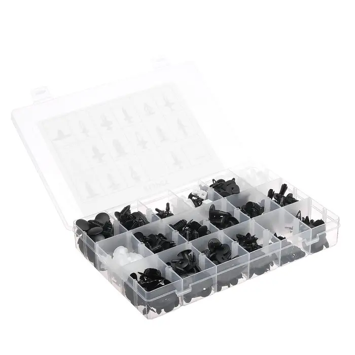 Клипсы и пистоны крепежные, 18 видов, набор 415 шт.