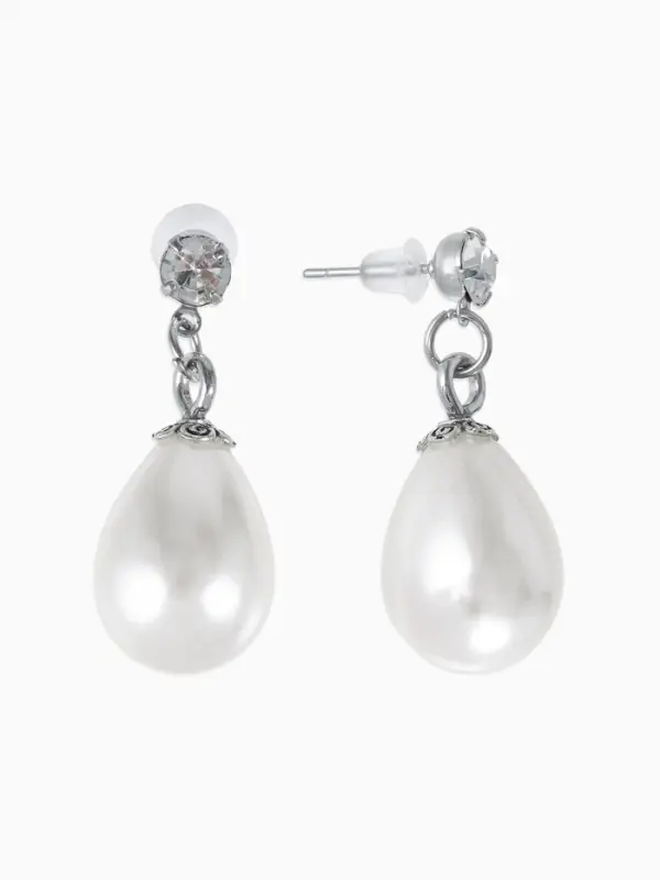 Набор 2 предмета: серьги, колье &laquo;Вернисаж&raquo;, жемчужная капля, белый в серебре, 45 см
