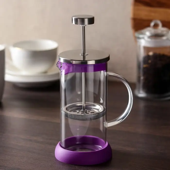 Чайник заварочный френч - пресс «Келли», 350 мл, стекло, цвет сиреневый Чайник заварочный френч - пресс «Келли», 350 мл, стекло, цвет сиреневый
