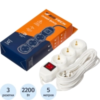 Сетевой фильтр BigTech ST310-5-W(3р/5м/10А/2,2кВт/3х0,75 мм2/белый)
