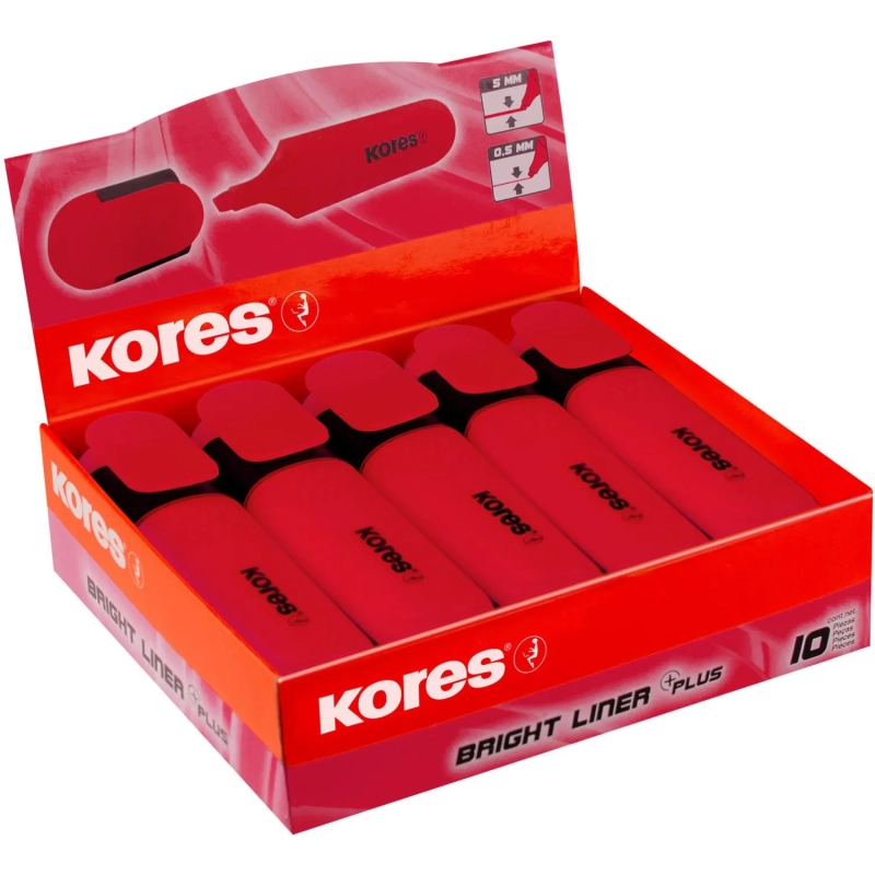 Маркер текстовыделитель Kores BRIGHT LINER PLUS,скош након, 0,5-5 мм, красн