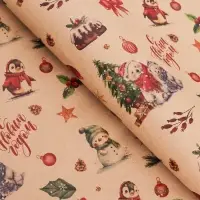 Бумага упаковочная новогодняя крафт бурый "Медвежата", 50 х 70 см. Бумага упаковочная новогодняя крафт бурый "Медвежата", 50 х 70 см.