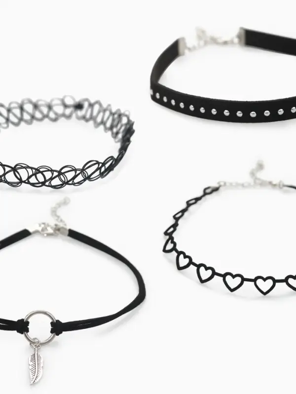 Чокер &laquo;Ассорти романтика&raquo;, набор 4 шт. чёрный в серебре, 30.5 см