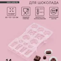 Форма для конфет и шоколада &laquo;Ассорти&raquo;, пластик, 14 ячеек, 20&times;12&times;2.5 см, прозрачная