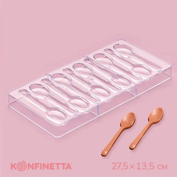 Форма для шоколада KONFINETTA &laquo;Ложки&raquo;, 27.5&times;13.5 см, 10 ячеек 11.5&times;2.7 см, пластик, прозрачная