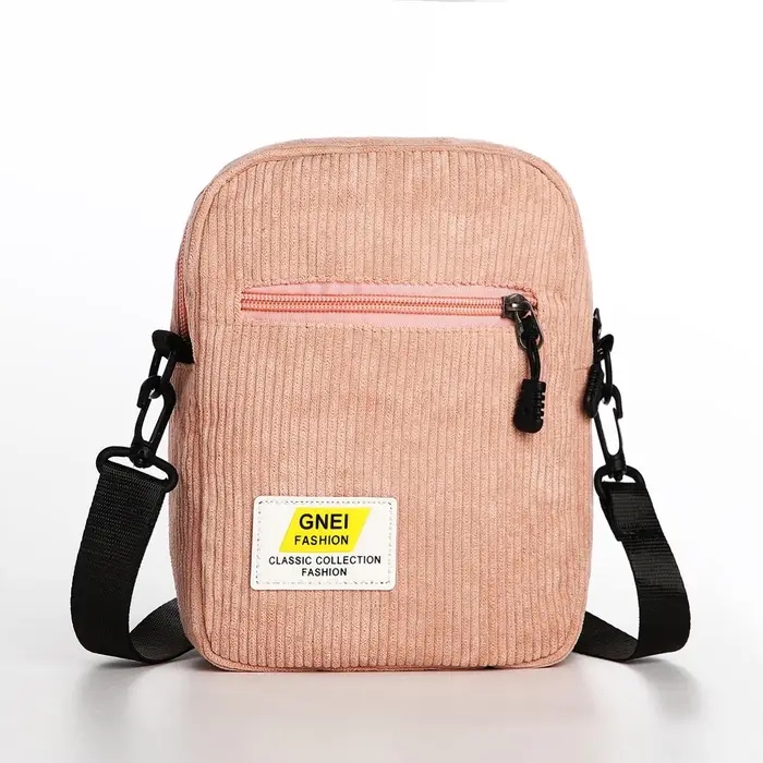 Сумка молодёжная на молнии, с наружным карманом, 17&times;6&times;14 см, розовая