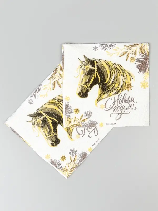 Салфетки бумажные «Золотая лошадь», однослойные, 24×24 см, набор 20 шт.