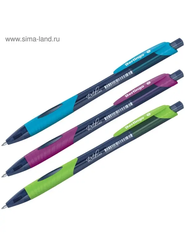 Ручка шариковая Berlingo. Riteline, автоматическая, синий стержень, узел 0.7 мм, резиновый упор, МИКС