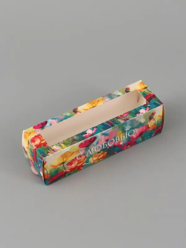 Коробка подарочная с окном &laquo;С любовью. Цветы&raquo;, 18&times;5.5&times;5.5 см, самосборная