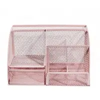Подставка для канцелярских мелочей 7 отделений, сетка металл, розовая